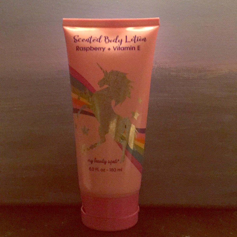 A scented raspberry body lotion with vitamin E